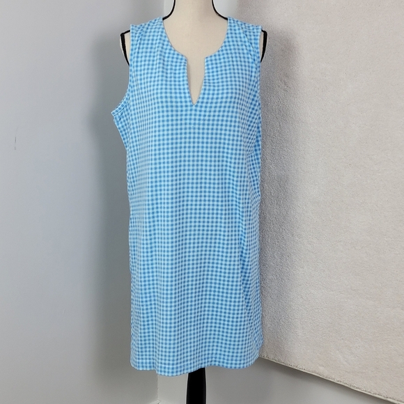 Lands' End Blue And White Gingham Check Sleeveless Jersey Swim Cover Up Dress XL - Picture 2 of 14